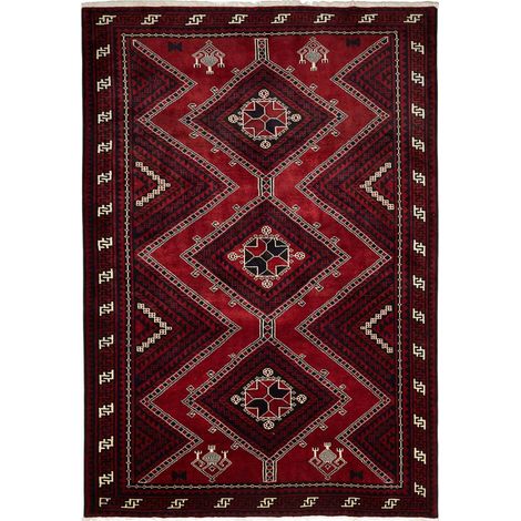 Tapis d'orient, 215 x 305 cm, oriental, rouge, crème et noir, noué à la main en laine, authenticité persane garantie (1/5)