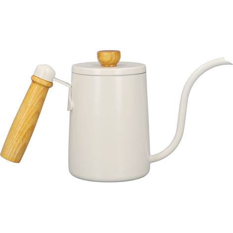 Bouilloire à café filtre 600 ml (20 oz) avec bec verseur en col de cygne et poignée en bois, blanche (1/5)