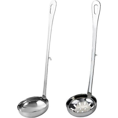 Edelstahl-Sieb- und Löffelset mit Topfhaken (silber) – 23,5 x 6 cm – Silber (1/4)