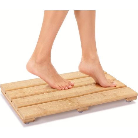 Petit Tapis en Bambou pour Sol de Douche, Salle de Bain compacte, Camping-Car, espaces restreints, antidérapant, séchage Rapide, Facile à Nettoyer, pour intérieur et extérieur, 40 x 26 cm (1/5)