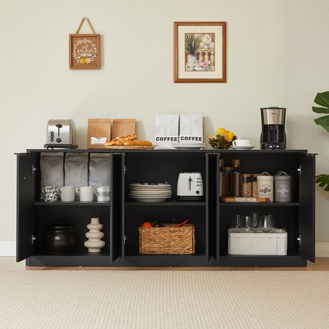 Aparador con 6 Puertas, Mueble de Almacenaje para Salon o Cocina en MDF Negro, 170×40×70.5 cm (1/5)