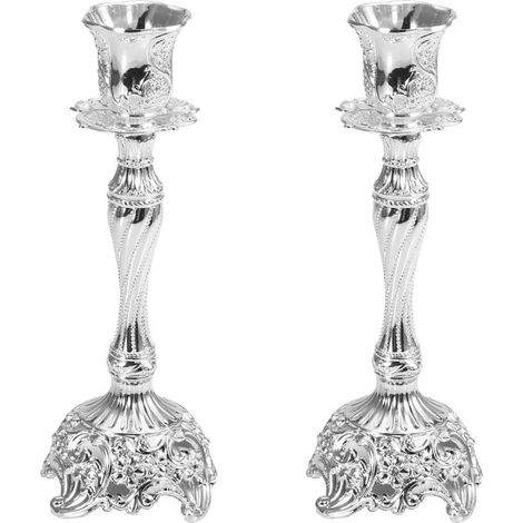 Set di 4 candelabri in metallo color argento antico, dal design unico, ideali per matrimoni.