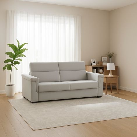 Sofá Cama 2 Plazas Brusasco, Desenfundable, con Almacenaje, Hecho en Italia, Apertura Plegable, 205x95 cm Gris Claro (1/5)