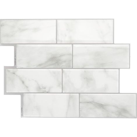 1 feuille Sticker mural imitation carrelage céramique, blanc-gris, 29,4 x 21,4 cm, résine époxy PU cristalline, pour crédence cuisine salle de bain (1/5)