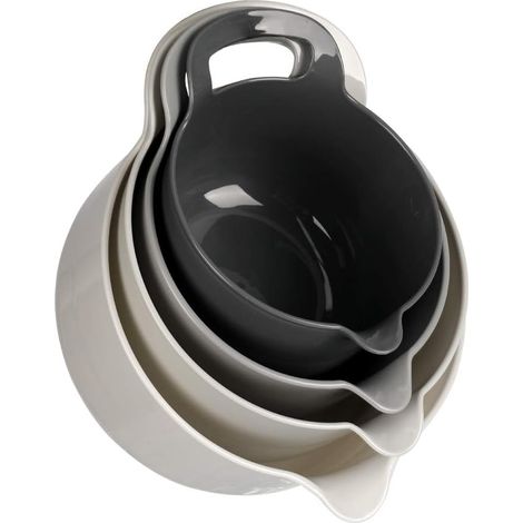 Confezione da 4 ciotole per mescolare con manico e beccuccio, senza BPA, adatte al microonde e alla lavastoviglie (grigio, confezione da 4 con manico) Ciotola per mescolare riutilizzabile (1/5)