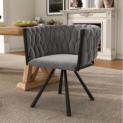 Esszimmerstuhl 2er-Set in Grau aus Samt, drehbar 360° mit ergonomischer Rückenlehne und Stahlgestell,59x54x72cm (1/5)