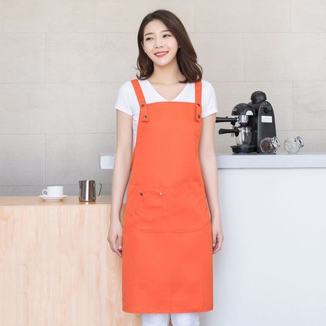 Tablier de cuisine avec poche avant ajustable et résistant à l'eau, pour hommes et femmes, idéal pour les barbecues et les chefs. Motif orange. (1/5)