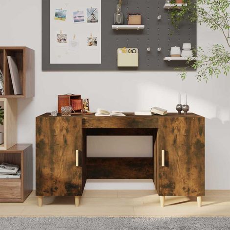 vidaXL Escritorio madera contrachapada roble ahumado 140x50x75 cm (1/5)