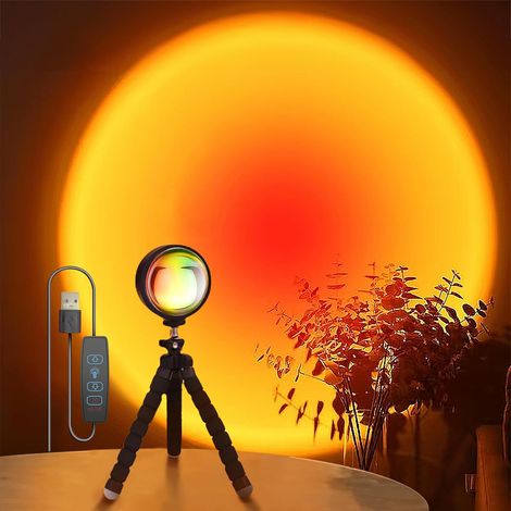 Lampe coucher de soleil, veilleuse LED pour chambre, projecteur 360° rotatif, interrupteur en ligne, décoration de pièce et cadeau (1/5)