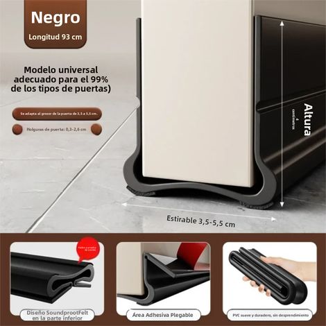 Joint de porte noir 93 cm en PVC souple, autocollant, doublure textile, coupe-vent et anti-poussière (1/5)