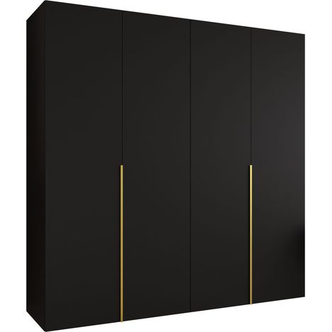 Armario Hartford 537, Negro, 202x200x52cm, Puertas de armario: Con bisagras, Número de estantes: 2 (1/5)