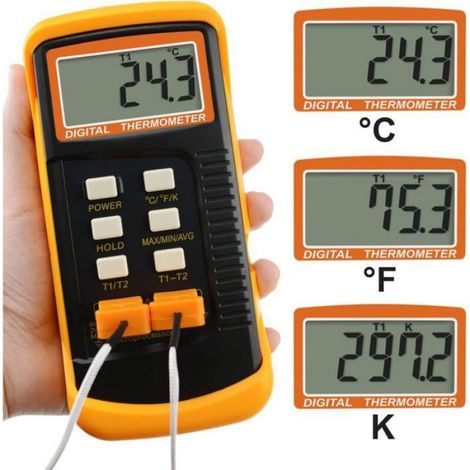 Thermomètre À Thermocouple Type K - Plage De Mesure -50 À 1300 °C - Écran LCD 5 Chiffres - Fonctions MAX MIN AVG Différentielle - 4 Thermocouples Inclus - 1 Pièce (1/5)