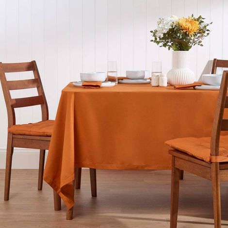 HOMESCAPES Burnt Orange Cotton Tablecloth 140 x 230 cm