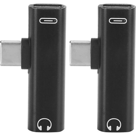 2 Pièces Câble Audio Type-C vers 3.5mm avec Charge, Adaptateur Double Jack Casque (Noir) (1/5)