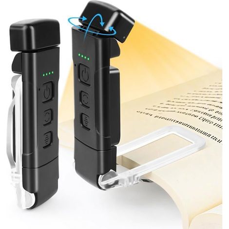 USB Lampe de Lecture Rechargeable, Lampe Lecture LED Ultra Légère, 3 Couleurs & 5 Réglages de Luminosité, Tête Rotable 90° (1/5)