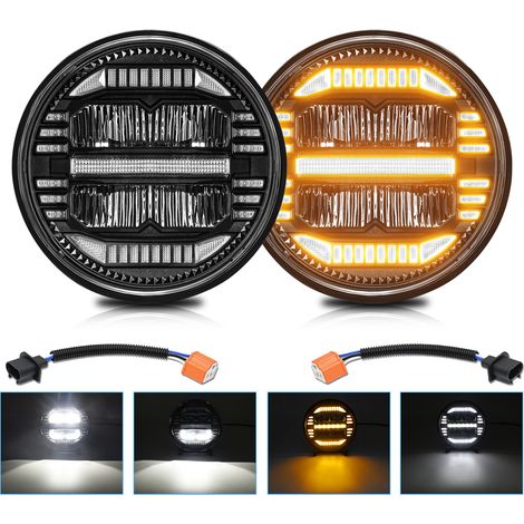 Paire de phares LED étanches de 18 cm (7 pouces) pour voiture, avec feux de croisement/route blancs, feux de jour et clignotants orange. Compatibles avec Jeep Wrangler JK TJ LJ, Chevy Ford, Mazda Miat (1/2)
