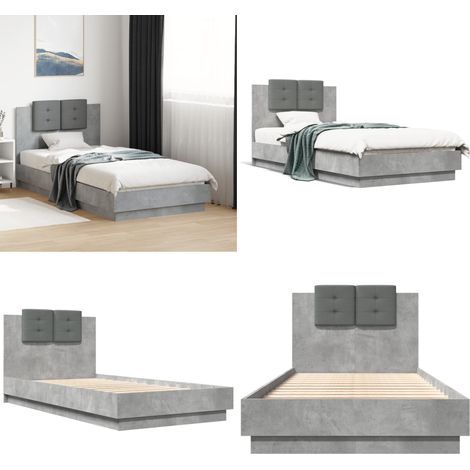 Cama con cabecero madera de ingeniería gris hormigón 75x190 cm - Madera de ingeniería - Cabecero de cama