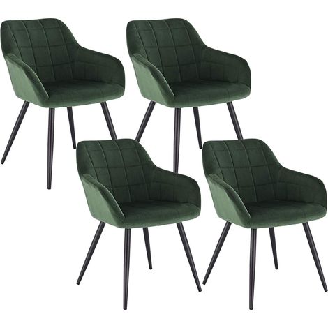 Woltu – Lot de 4 chaises de salle à manger en velours vert foncé – Accoudoirs ergonomiques – Pieds en métal – Hauteur 81cm – Confort optimal
