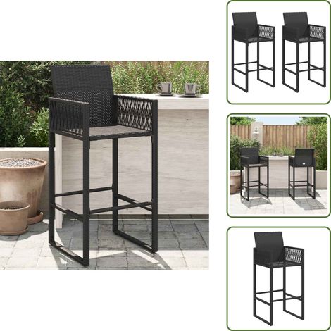 The Living Store Tabourets de bar de jardin lot de 2 noir résine tressée - Chaise De Jardin - Tabouret De Bar - Mobilier De Jardin - Résine Tressée - Meubles D'extérieur (1/5)