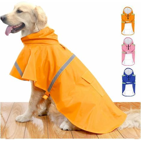 Large Dog Raincoats with Reflective Stripe Hood, Dog Rain Poncho Jacket - Yellow, 2XL (1/5)