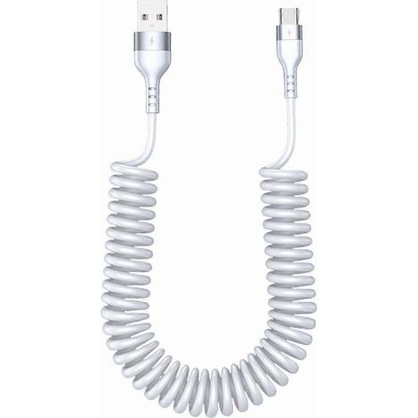 Cavo a spirale da USB a USB C retrattile per caricabatterie da auto, compatibile con iPhone e Android, con trasferimento dati, design a molla e ricarica rapida da 5 A. (1/5)