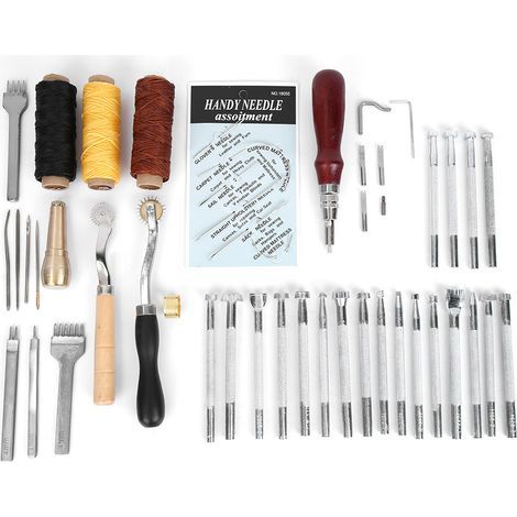 Lederbearbeitungswerkzeug, robustes DIY-Bastelwerkzeug, 48-teilig mit Ahle und Nadel zum Herstellen von Geldbörsen und Taschen (1/5)