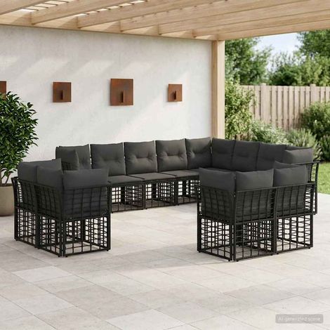 Conjunto de sofás de exterior Negro y Gris oscuro Poliéster (1/5)