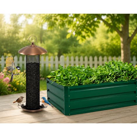 Ensemble de décoration pour jardin sauvage (2 pièces) – Mangeoire à oiseaux anti-écureuils et jardinière surélevée en acier (1/5)
