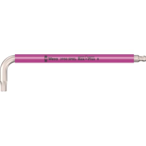 Cle male coudee WERA inox 6 pans avec tete spherique, 8,0x195mm, gainage de couleur (1/5)