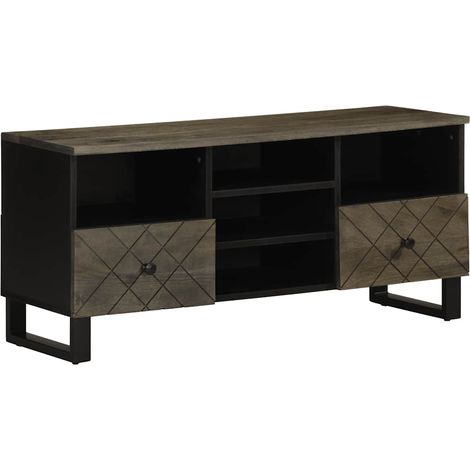 Mobile porta TV nero con ampio spazio di archiviazione per il soggiorno 100 x 33 x 46 cm in legno massello di mango 020057731