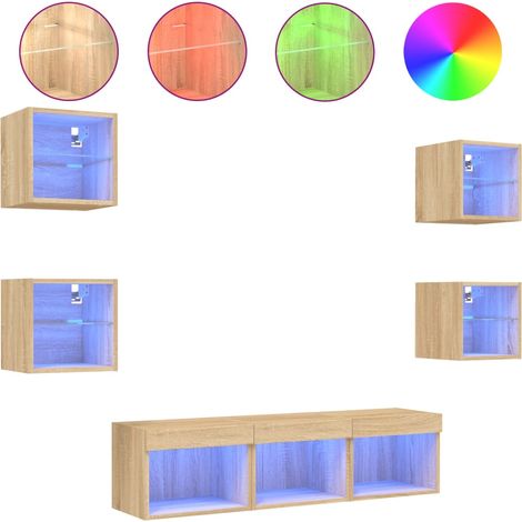 Maison Exclusive - 7-tlg. Wohnwand mit LED-Beleuchtung Sonoma-Eic