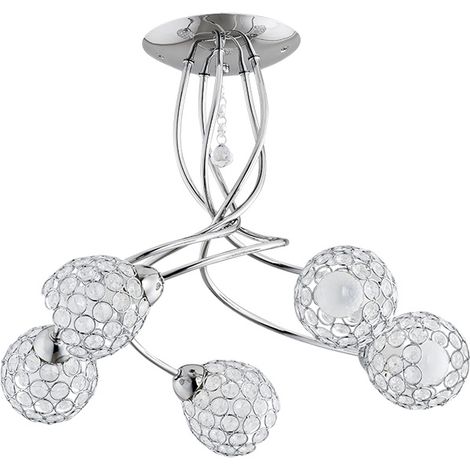 Alfa VAIO Chrome Crystal Shades Ceiling Lamp, 5-Light Modern Chandelier, 5xE14 (max 10W) Dimmable Indoor Polished Metal Fixture for Living Room, Dining Room, 54cm, 33cm H (1/2)
