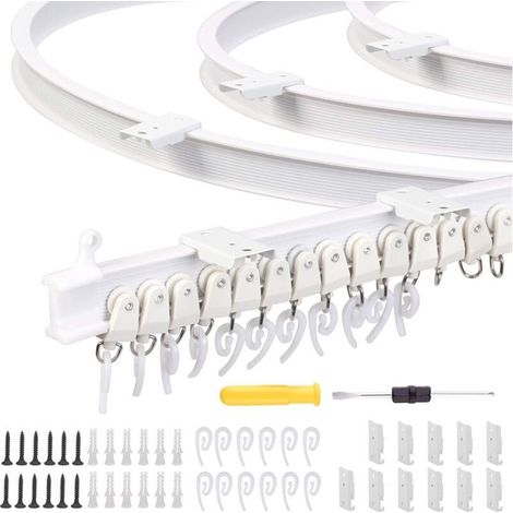 Kit de Rail de Rideau Plafond,3 M Rail de Plafond Pliable, Rail de Rideau Flexible avec 26 Crochet de rideau et 26 Poulie pour Maison Chambre Fenêtre Salle de bain Bureau, Blanc (1/5)