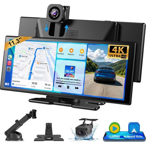 CarPlay Car, Supports Wireless CarPlay and Android Auto, 11.3 Inch IPS Touch Screen, 4K Front Camera and 1080P Rear View Camera, Bluetooth 5.3, GPS, FM, AUX, Mirror Link (1/5)