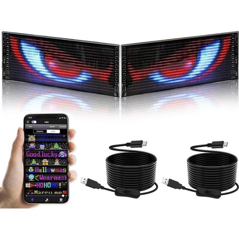 2 Panneau LED Flexible, 59x12cm, Matrice RGB Programmable Bluetooth, Écran Pixel USB, Décoration Voiture Bar (1/5)