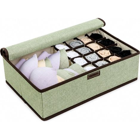 Organiseur de sous-vêtements, organiseur de chaussettes avec couvercle, pliable, armoire, tiroirs, boîtes de rangement en tissu, 17 compartiments pour chaussettes, soutien-gorge, sous-vêtements (1/5)
