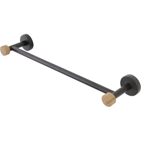 Porta asciugamani da Muro 40 cm per Bagno in Acciaio Colore Nero e Bambu' da Parete (1/2)