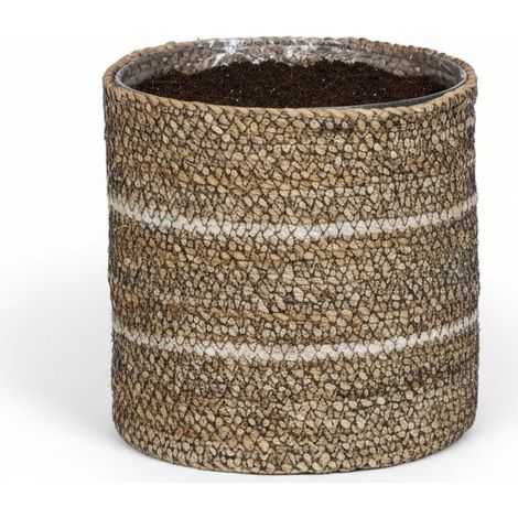 Panier Cache-Pot Tressé Blanc et Naturel avec Doublure D20 - PANGIVO (1/5)