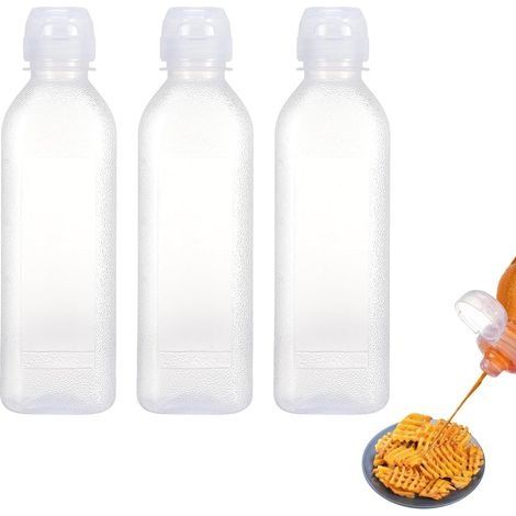 3 Pièces Recipient Sauce, 300ml Bouteille à Condiments Plastique, Bouteille Vinaigrette avec Couvercle, sans BPA, Anti-Fuite Bouteille Sauce, Flacon pour Sauces, Vinaigre et Huile d'ol (1/5)