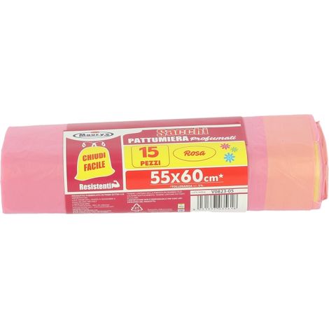 MAURY'S SACCHETTI PATTUMIERA 55X60 CONFEZIONE 15PZ ROSA CON LEGACCIO