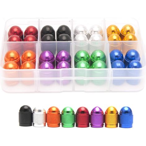 Bouchons Anti-poussière 32 pièces 8 Couleurs Auto Pneu de vélo en Alliage d'aluminium Valve Thorn Cap,Cache-poussière de Roue Capuchon,pour Automobiles,vélos,Motos et Autres pneus (1/5)