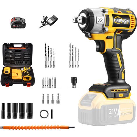 Chiave a impulsi da 21 V - Chiave a impulsi senza fili e senza spazzole, avvitatore a impulsi da 300 Nm, bulloni per ruote, kit di accessori da 29 pezzi (1 batteria)