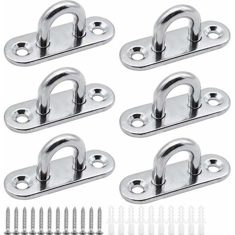 6 pièces plaques à œillets Plaque de Couverture en Acier Inoxydable Plaque de mât de 5mm Crochets de Fixation Robustes pour Crochets muraux chaises suspendues auvent Accessoires de Bateau etc (1/4)