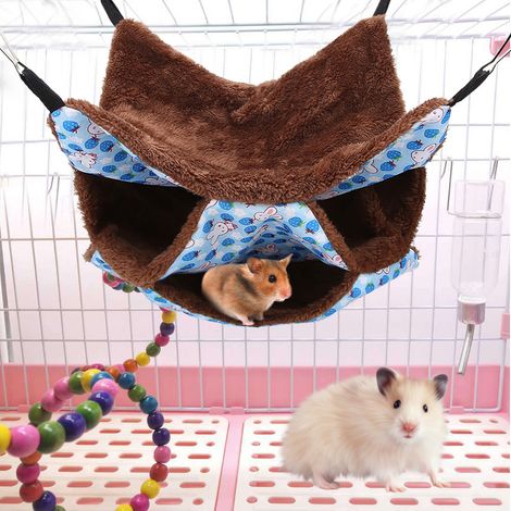 Hamac suspendu chaud à trois couches pour petits animaux (hamsters, écureuils dorés, etc.) - Bleu (1/5)