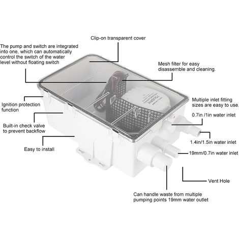 Pompe submersible automatique électrique 12 V/24 V CC, 750 GPH, pour yachts, camping-cars, bateaux et salles de bain extérieures (G750-3012V) (1/5)
