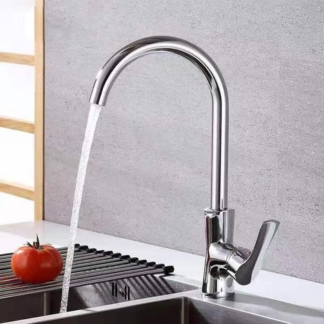 Wholesale all-copper kitchen sink faucet with large bend, hot and cold water, omnidirectional rotating design - electroplated jade pillow style.