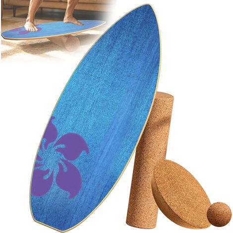 Planche d'équilibre pour adultes, planche de surf d'équilibre en bois véritable, planche d'équilibre avec entraineur antidérapant, set de planche d'équilibre en bois avec rouleau en liège, demi-sphère (1/5)