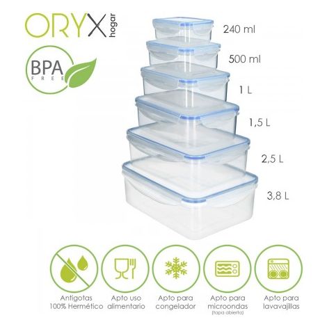 Juego Recipientes Hermeticos Plastico Rectangulares (6 Piezas) (1/5)