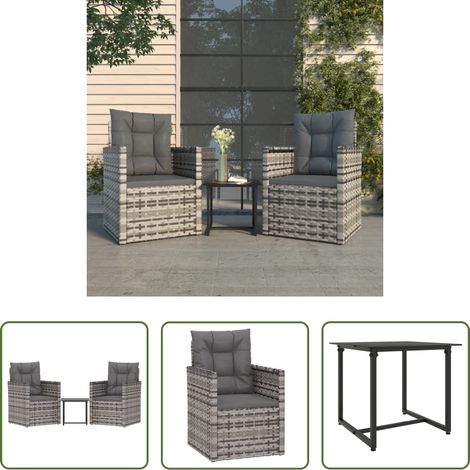 vidaXL Gartenlounge - 3-tlg. Garten-Lounge-Set mit Kissen Poly Rattan Grau (1/5)