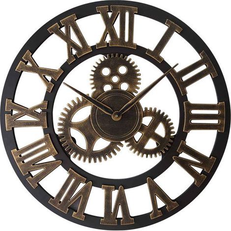 Horloge Murale 3D Grand Engrenages Or, 30 cm Bois Vintage Silencieuse, Industrielle Pendule Murale Chiffre Romain Steampunk Décor pour Salon Bar Restaurant (1/4)